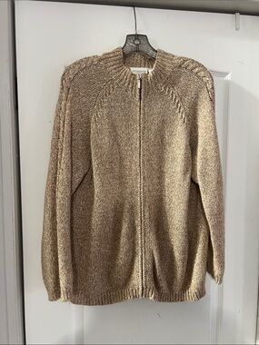 Liz Claiborne Tan Zip-Front Cable Cardigan